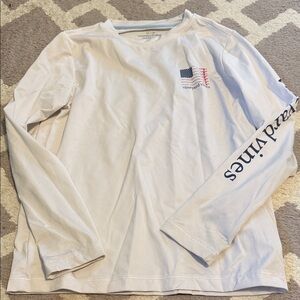 Vineyard Vines White Long Sleeve Tee with Flag Detail